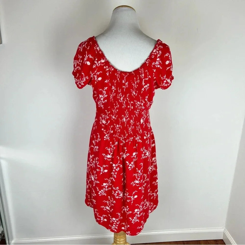 Abercrombie & Fitch Floral Print Red Mini Dress Size Medium M Tall - Picture 3 of 5